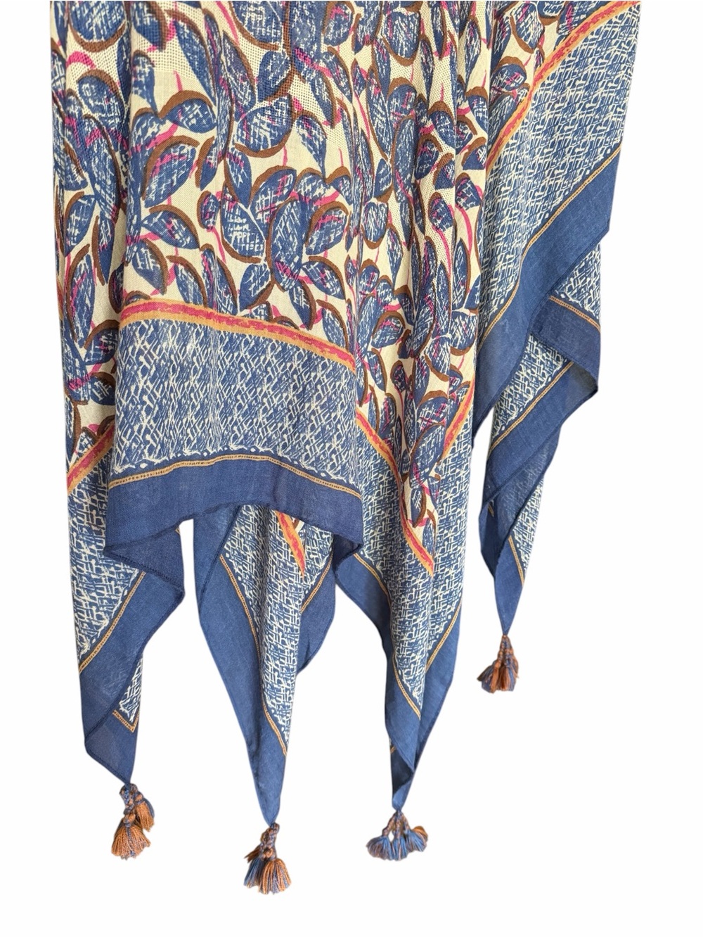 Floral Leaf Print Tassel Kimono - Blue & Cream - Picture 3 of 4